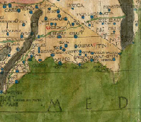 Detail of map from Ptolemy's Cosmographia showing the southeastern coast of Spain. Click on the link to view and enlarge the entire page from the book.